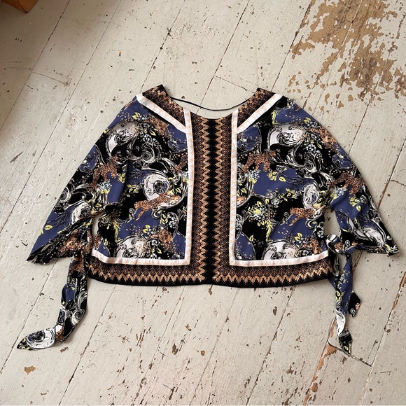 Free People Catch Me If You Can Bohemian Leopard Cat Novelty Print Top Blouse - Picture 16 of 16